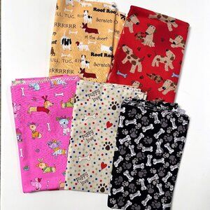 Bundle of Dog Print Cotton Fabrics, 1 yard each, 5 Yards Total